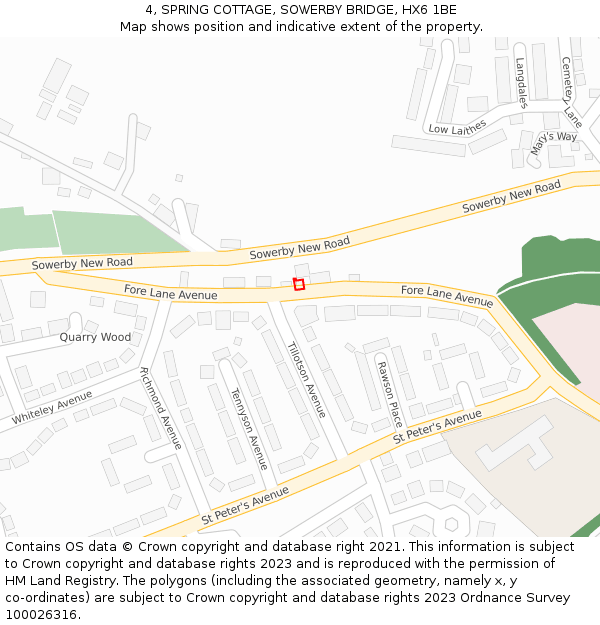 4, SPRING COTTAGE, SOWERBY BRIDGE, HX6 1BE: Location map and indicative extent of plot
