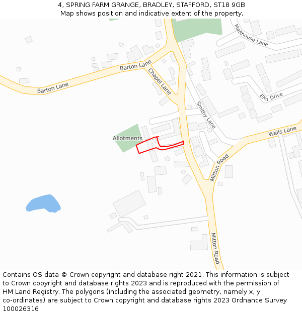 4, SPRING FARM GRANGE, BRADLEY, STAFFORD, ST18 9GB: Location map and indicative extent of plot