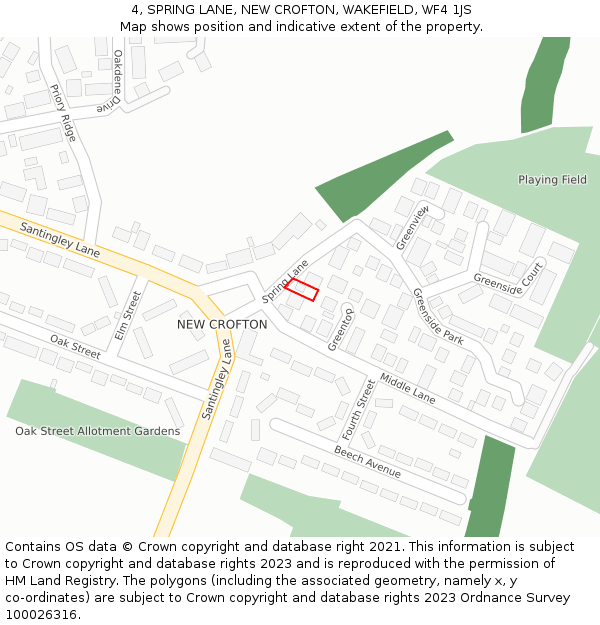 4, SPRING LANE, NEW CROFTON, WAKEFIELD, WF4 1JS: Location map and indicative extent of plot