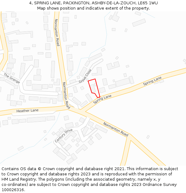 4, SPRING LANE, PACKINGTON, ASHBY-DE-LA-ZOUCH, LE65 1WU: Location map and indicative extent of plot