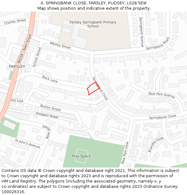 4, SPRINGBANK CLOSE, FARSLEY, PUDSEY, LS28 5EW: Location map and indicative extent of plot