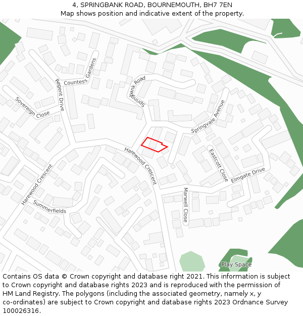 4, SPRINGBANK ROAD, BOURNEMOUTH, BH7 7EN: Location map and indicative extent of plot