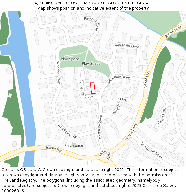 4, SPRINGDALE CLOSE, HARDWICKE, GLOUCESTER, GL2 4JD: Location map and indicative extent of plot