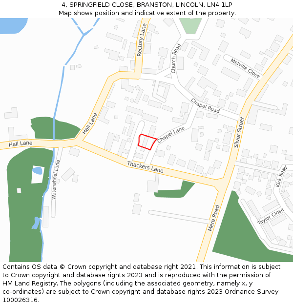 4, SPRINGFIELD CLOSE, BRANSTON, LINCOLN, LN4 1LP: Location map and indicative extent of plot