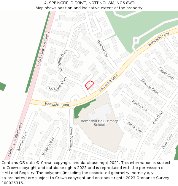 4, SPRINGFIELD DRIVE, NOTTINGHAM, NG6 8WD: Location map and indicative extent of plot