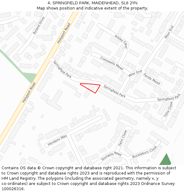 4, SPRINGFIELD PARK, MAIDENHEAD, SL6 2YN: Location map and indicative extent of plot