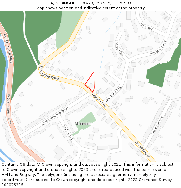 4, SPRINGFIELD ROAD, LYDNEY, GL15 5LQ: Location map and indicative extent of plot
