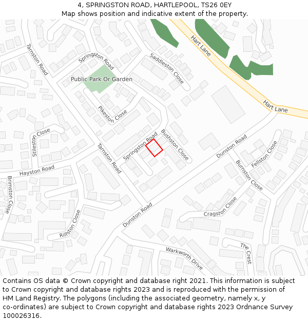 4, SPRINGSTON ROAD, HARTLEPOOL, TS26 0EY: Location map and indicative extent of plot