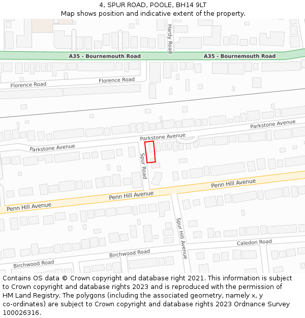 4, SPUR ROAD, POOLE, BH14 9LT: Location map and indicative extent of plot