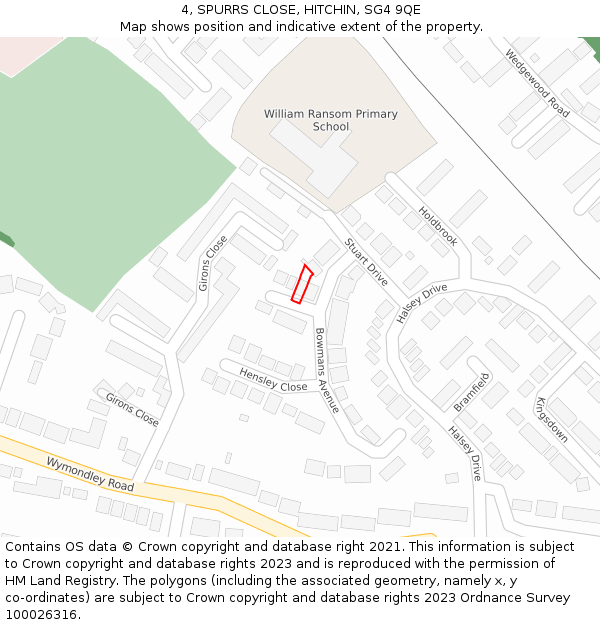 4, SPURRS CLOSE, HITCHIN, SG4 9QE: Location map and indicative extent of plot