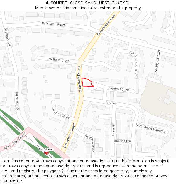 4, SQUIRREL CLOSE, SANDHURST, GU47 9DL: Location map and indicative extent of plot
