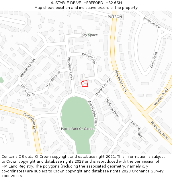 4, STABLE DRIVE, HEREFORD, HR2 6SH: Location map and indicative extent of plot