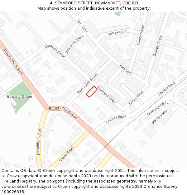 4, STAMFORD STREET, NEWMARKET, CB8 8JB: Location map and indicative extent of plot
