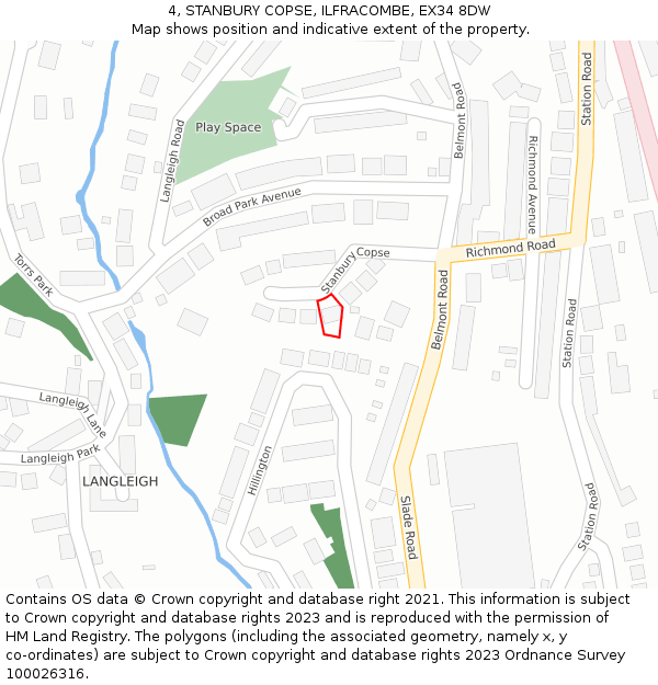 4, STANBURY COPSE, ILFRACOMBE, EX34 8DW: Location map and indicative extent of plot