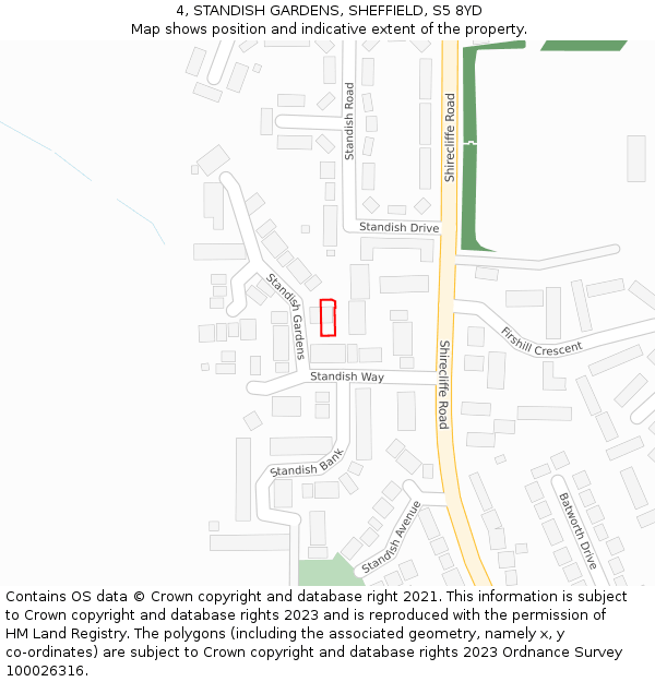 4, STANDISH GARDENS, SHEFFIELD, S5 8YD: Location map and indicative extent of plot