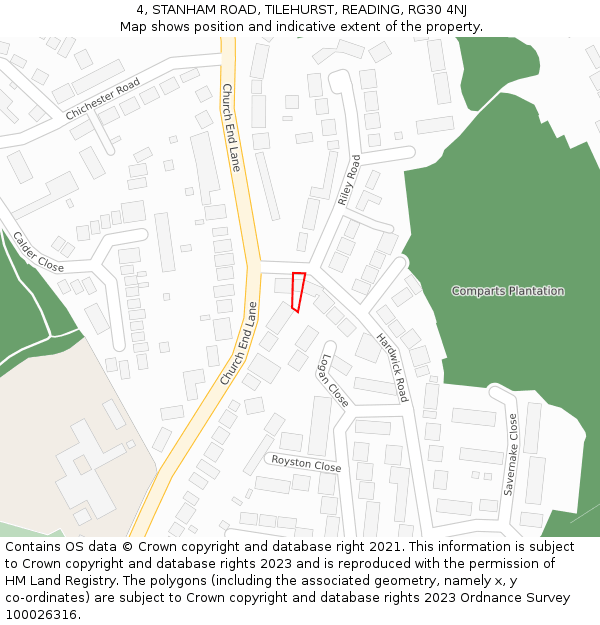 4, STANHAM ROAD, TILEHURST, READING, RG30 4NJ: Location map and indicative extent of plot