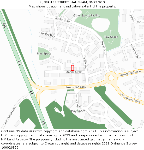 4, STANIER STREET, HAILSHAM, BN27 3GG: Location map and indicative extent of plot