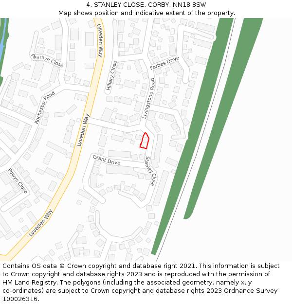 4, STANLEY CLOSE, CORBY, NN18 8SW: Location map and indicative extent of plot