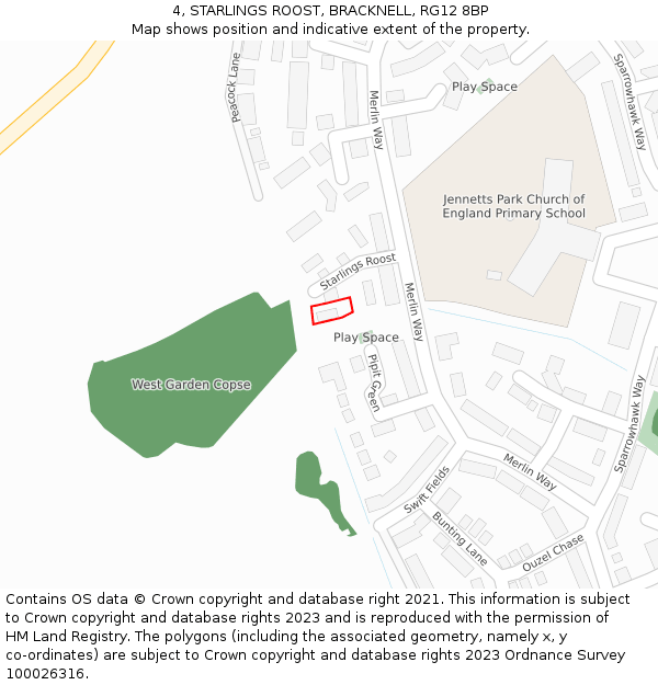 4, STARLINGS ROOST, BRACKNELL, RG12 8BP: Location map and indicative extent of plot