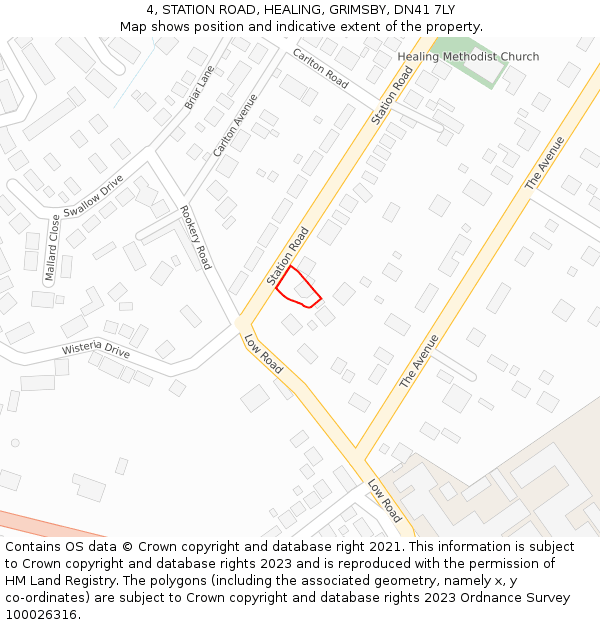 4, STATION ROAD, HEALING, GRIMSBY, DN41 7LY: Location map and indicative extent of plot