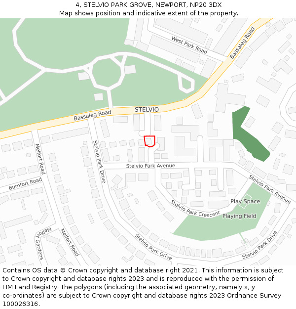 4, STELVIO PARK GROVE, NEWPORT, NP20 3DX: Location map and indicative extent of plot