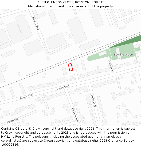 4, STEPHENSON CLOSE, ROYSTON, SG8 5TT: Location map and indicative extent of plot