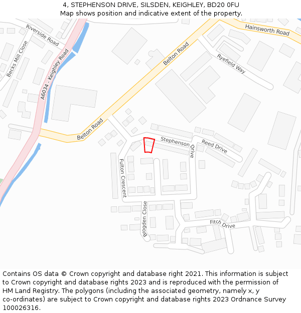 4, STEPHENSON DRIVE, SILSDEN, KEIGHLEY, BD20 0FU: Location map and indicative extent of plot