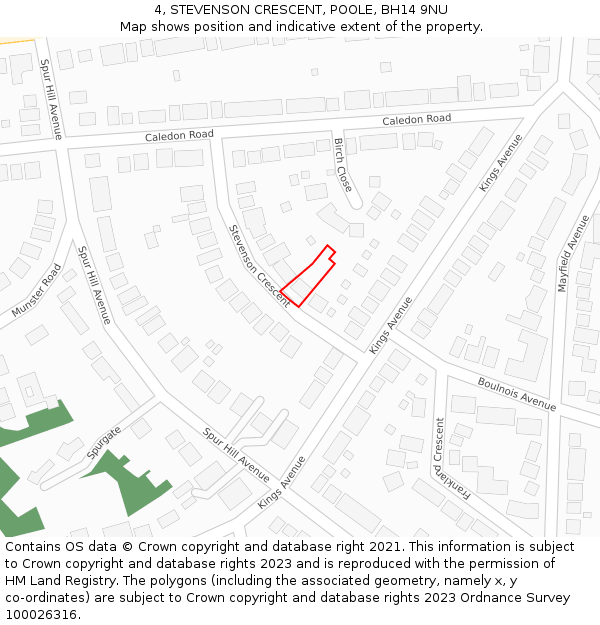 4, STEVENSON CRESCENT, POOLE, BH14 9NU: Location map and indicative extent of plot