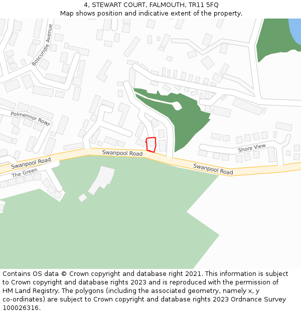 4, STEWART COURT, FALMOUTH, TR11 5FQ: Location map and indicative extent of plot