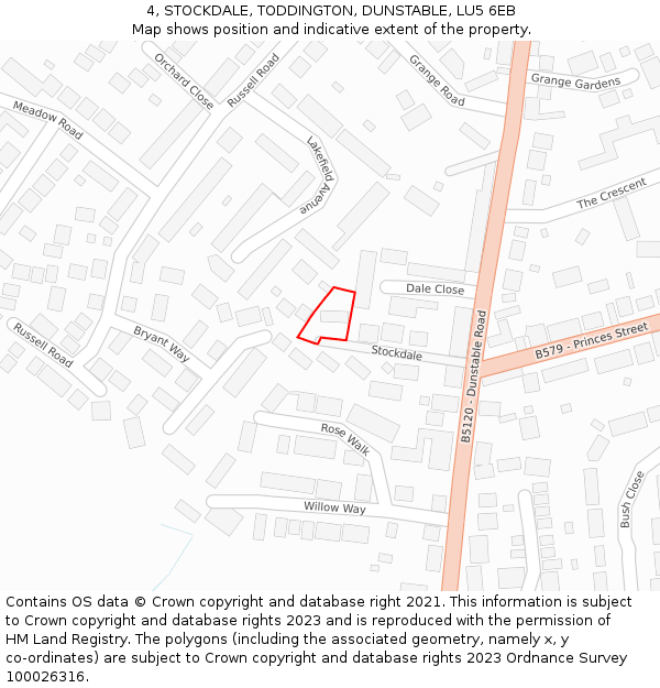 4, STOCKDALE, TODDINGTON, DUNSTABLE, LU5 6EB: Location map and indicative extent of plot