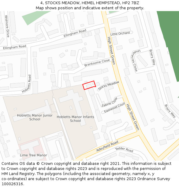 4, STOCKS MEADOW, HEMEL HEMPSTEAD, HP2 7BZ: Location map and indicative extent of plot