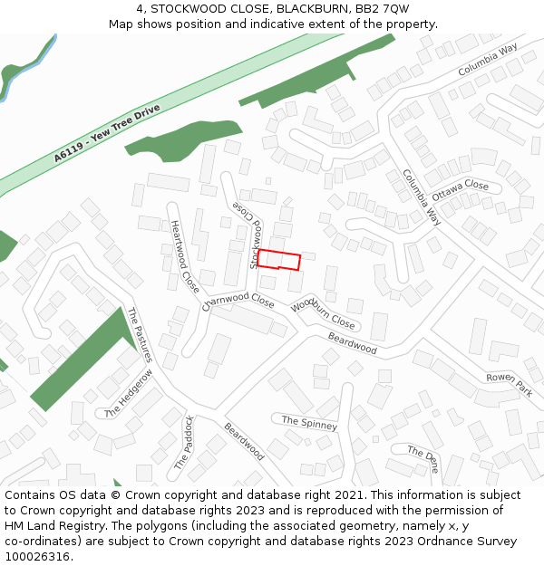 4, STOCKWOOD CLOSE, BLACKBURN, BB2 7QW: Location map and indicative extent of plot