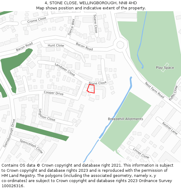 4, STONE CLOSE, WELLINGBOROUGH, NN8 4HD: Location map and indicative extent of plot