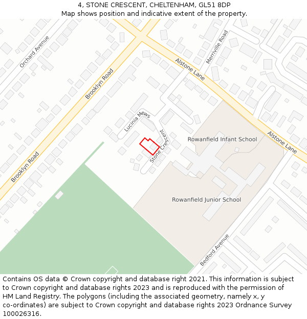4, STONE CRESCENT, CHELTENHAM, GL51 8DP: Location map and indicative extent of plot