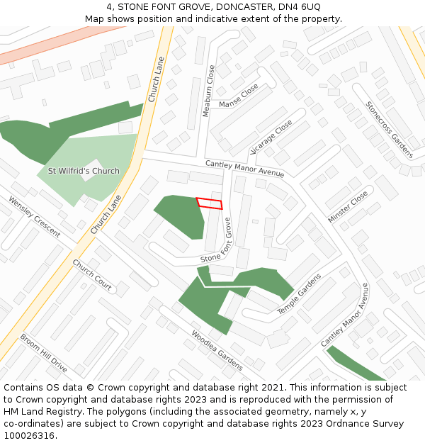 4, STONE FONT GROVE, DONCASTER, DN4 6UQ: Location map and indicative extent of plot