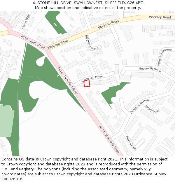4, STONE HILL DRIVE, SWALLOWNEST, SHEFFIELD, S26 4RZ: Location map and indicative extent of plot