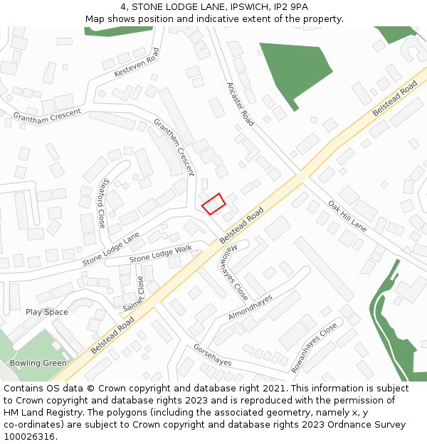 4, STONE LODGE LANE, IPSWICH, IP2 9PA: Location map and indicative extent of plot