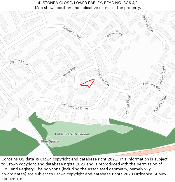 4, STONEA CLOSE, LOWER EARLEY, READING, RG6 4JP: Location map and indicative extent of plot