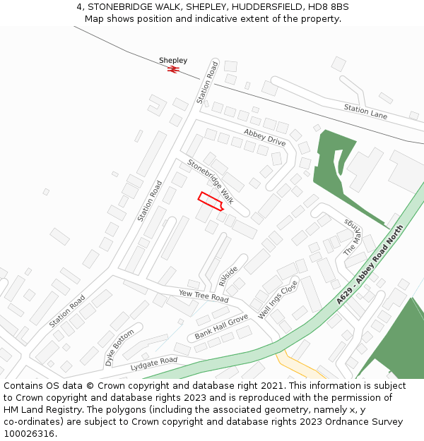 4, STONEBRIDGE WALK, SHEPLEY, HUDDERSFIELD, HD8 8BS: Location map and indicative extent of plot