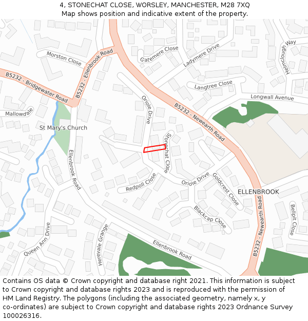 4, STONECHAT CLOSE, WORSLEY, MANCHESTER, M28 7XQ: Location map and indicative extent of plot