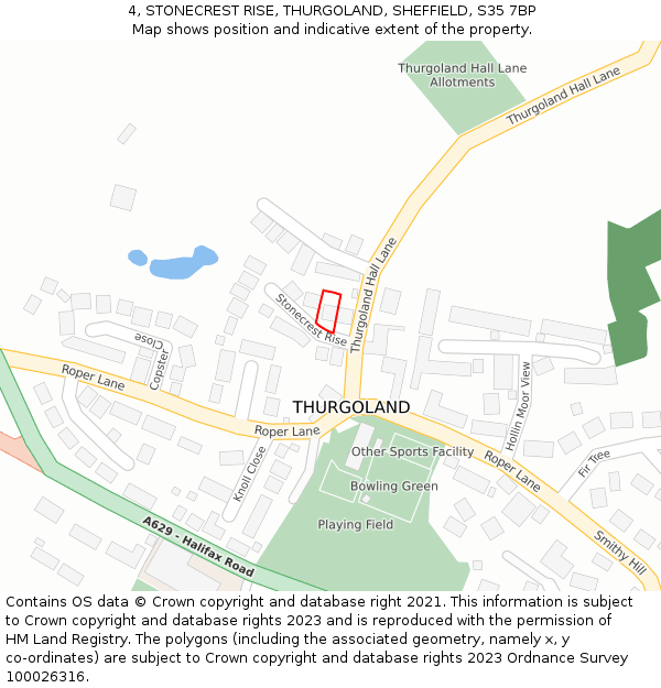 4, STONECREST RISE, THURGOLAND, SHEFFIELD, S35 7BP: Location map and indicative extent of plot