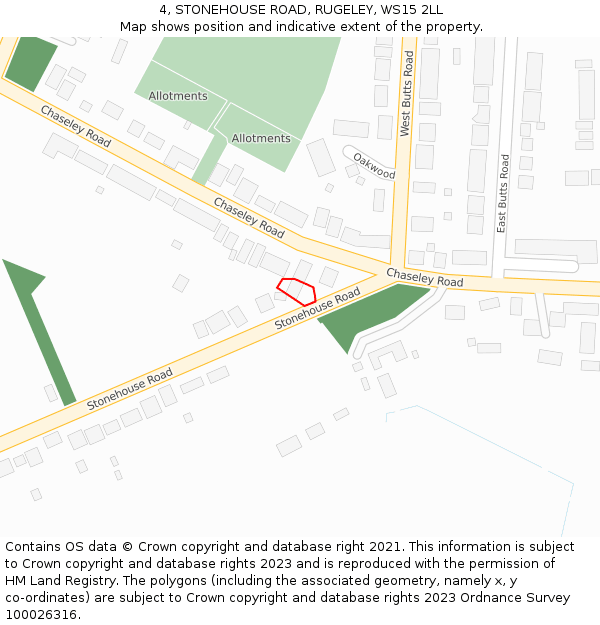 4, STONEHOUSE ROAD, RUGELEY, WS15 2LL: Location map and indicative extent of plot