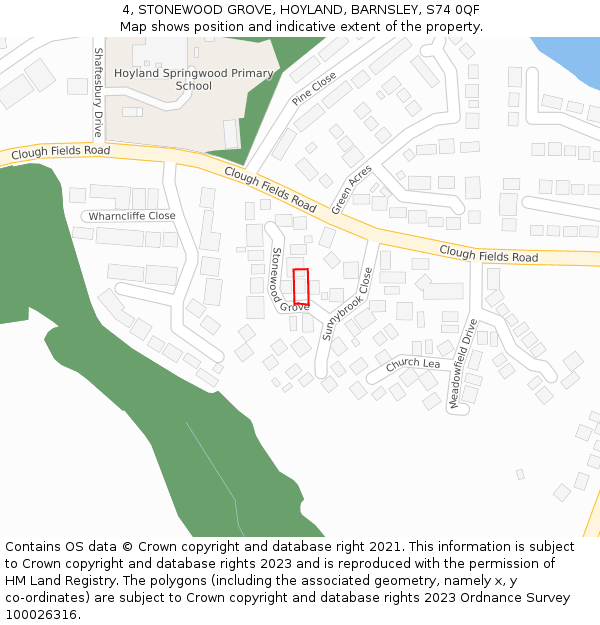 4, STONEWOOD GROVE, HOYLAND, BARNSLEY, S74 0QF: Location map and indicative extent of plot