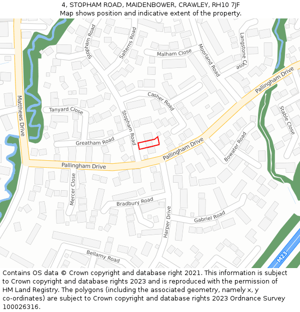 4, STOPHAM ROAD, MAIDENBOWER, CRAWLEY, RH10 7JF: Location map and indicative extent of plot