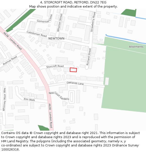 4, STORCROFT ROAD, RETFORD, DN22 7EG: Location map and indicative extent of plot