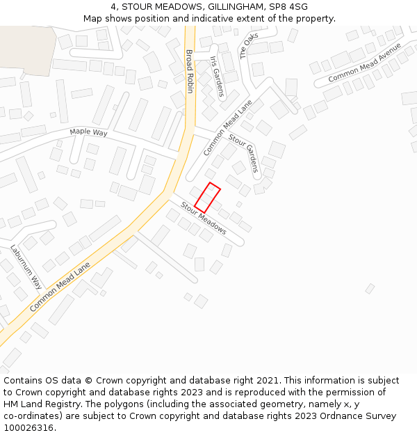 4, STOUR MEADOWS, GILLINGHAM, SP8 4SG: Location map and indicative extent of plot
