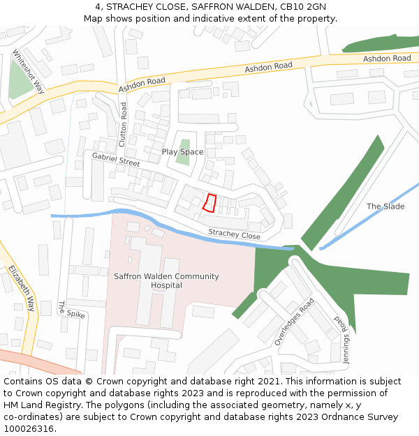 4, STRACHEY CLOSE, SAFFRON WALDEN, CB10 2GN: Location map and indicative extent of plot