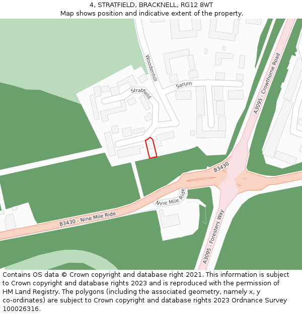 4, STRATFIELD, BRACKNELL, RG12 8WT: Location map and indicative extent of plot