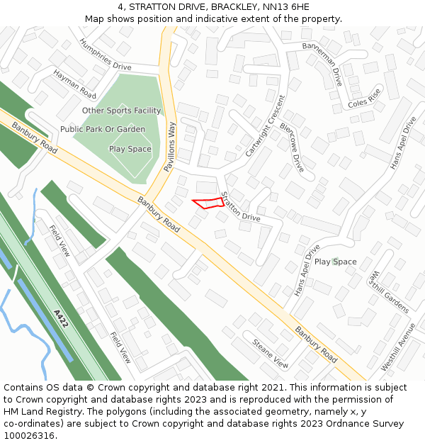 4, STRATTON DRIVE, BRACKLEY, NN13 6HE: Location map and indicative extent of plot