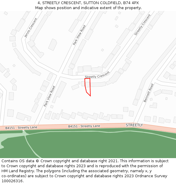 4, STREETLY CRESCENT, SUTTON COLDFIELD, B74 4PX: Location map and indicative extent of plot